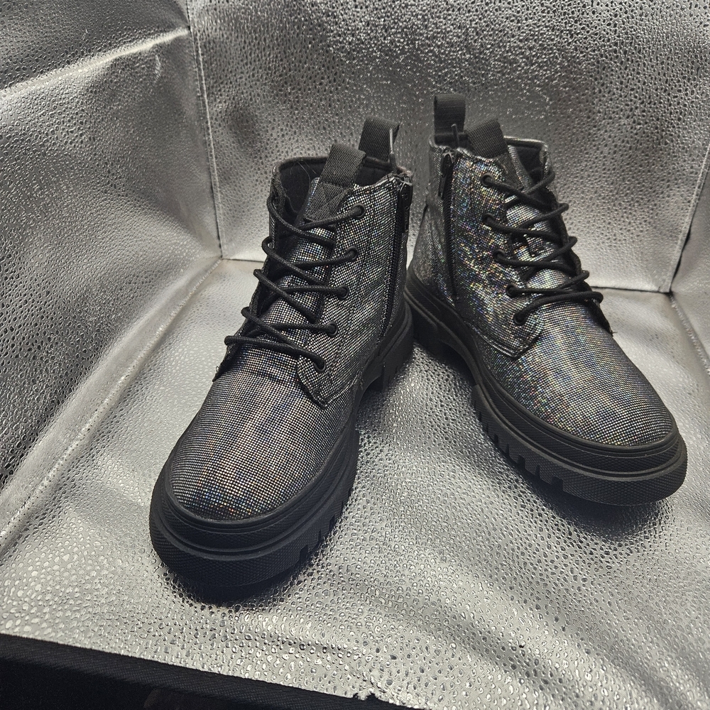 Zara Black Glitter Combat Style Boots Women's Size 5